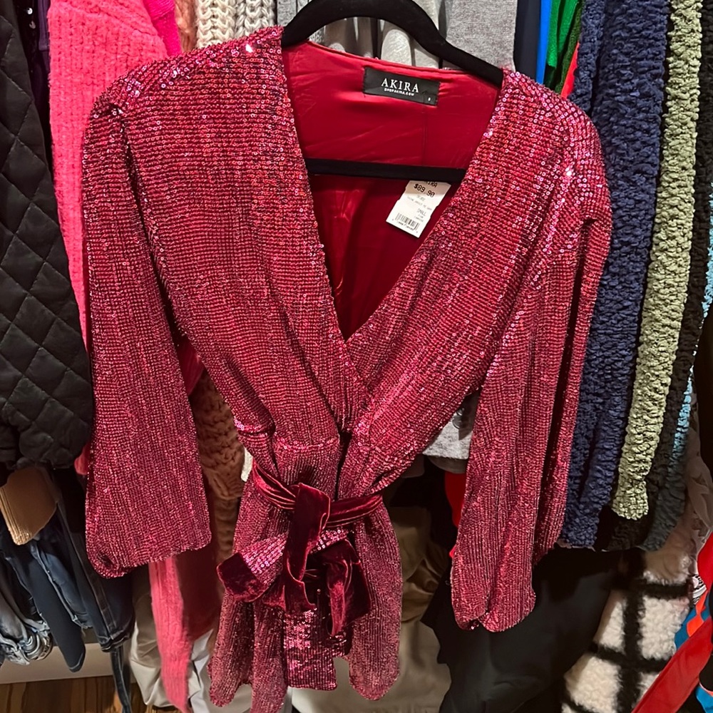 NWT Sequin wrap dress with belt